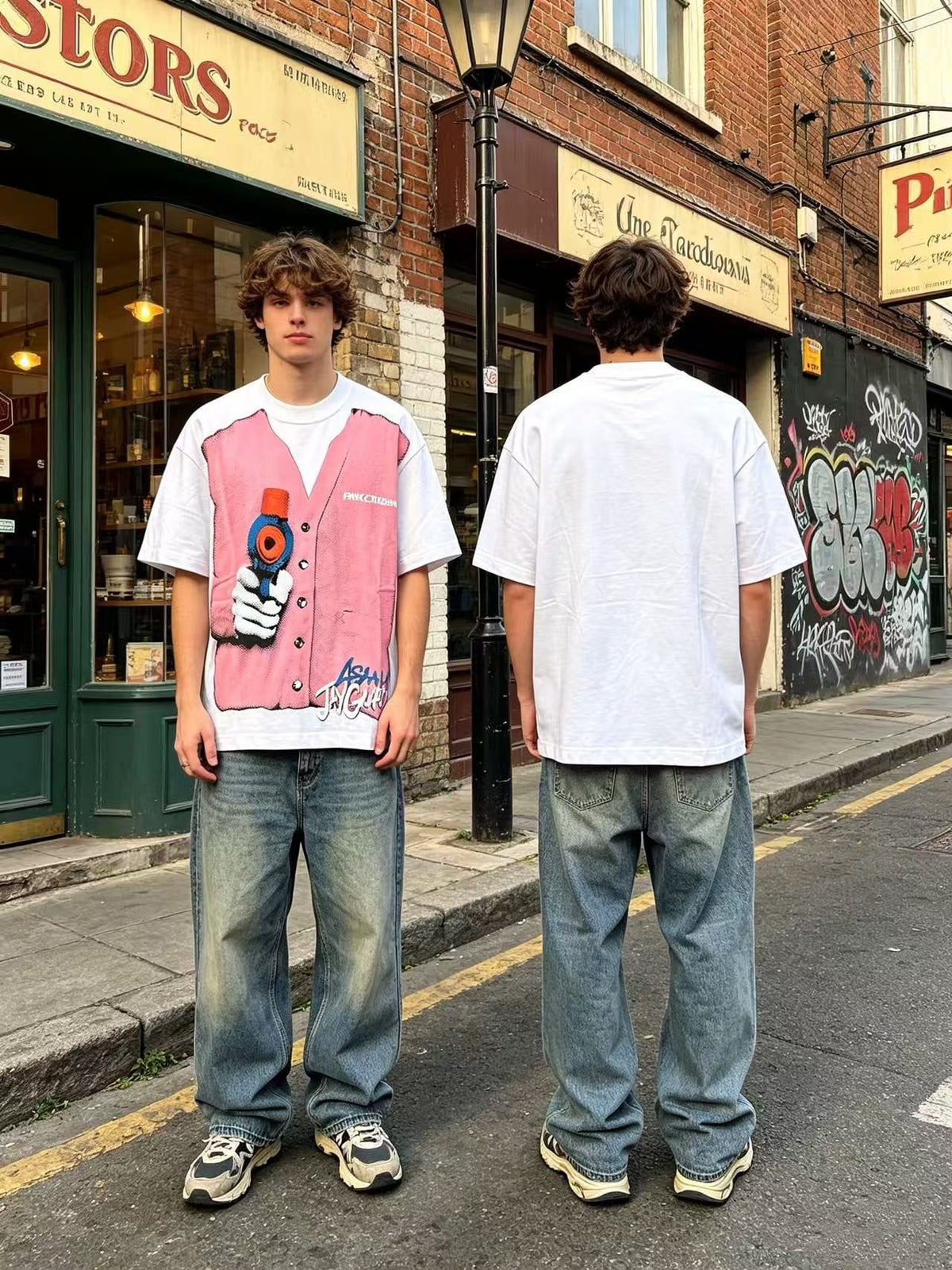 ASAALL Faux Cardigan Graphic T-Shirt — model
